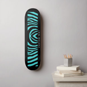 FUNKY AQUA & BLACK ANIMAL PRINT STRIPE PATTERN SKATEBOARD