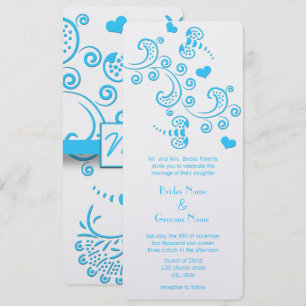 Funky Aqua Blue Butterfly or Bumble Bee Wedding Invitation