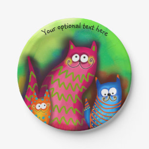 Funky Artsy Colourful Cat Lover Paper Plate
