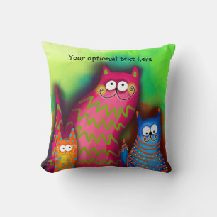 Funky Artsy Colourful Cat Throw Pillow