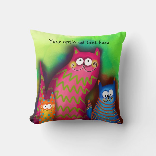 Funky Artsy Colourful Cat Throw Pillow (Front)