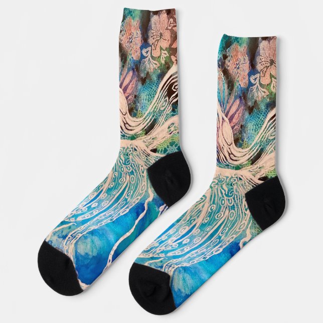 Funky artsy ocean minded Octopus socks for women (Left)