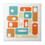 Funky Atomic Age Rectangles Mid Century Modern Ceramic Tile<br><div class="desc">This funky mid century modern ceramic tile features abstract rectangles and white ovals,  in the colours of turquoise,  orange,  and cream. This will make a fantastic addition to your tiling project!</div>
