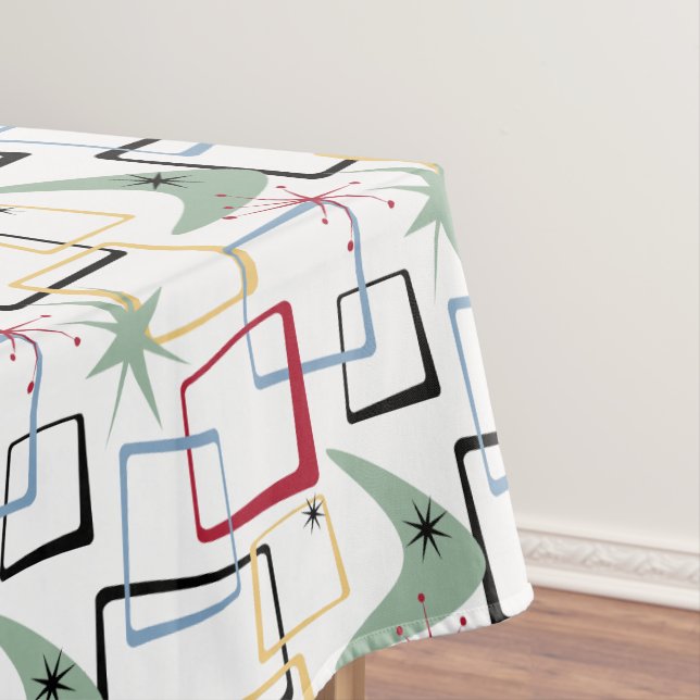 Funky Atomic Boomerangs Stars Squares Mid Century Tablecloth (In Situ)