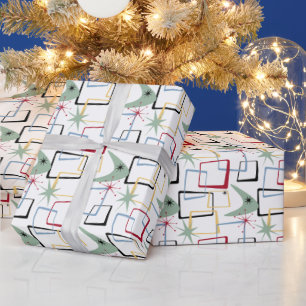 Funky Atomic Stars Boomerang Squares Mid Century Wrapping Paper