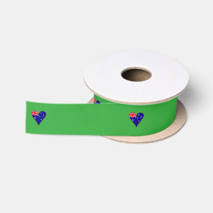 Funky Australia Heart Flag Green Background Satin Ribbon