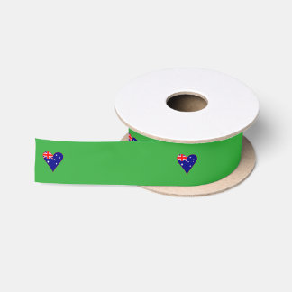 Funky Australia Heart Flag Green Background Satin Ribbon