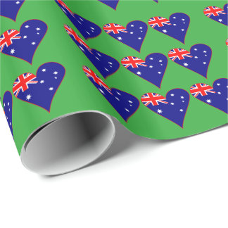 Funky Australia Heart Flag Green Background Wrapping Paper