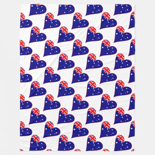 Funky Australia Heart Flag Red Border Tiled Fleece Blanket (Front)