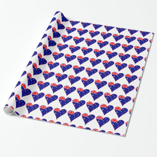 Funky Australia Heart Flag Red Border Tiled Wrapping Paper