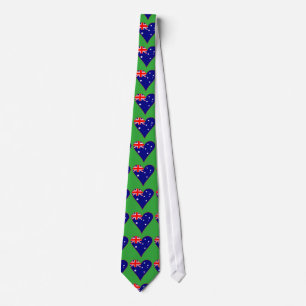 Funky Australian Flag Heart Red Border on Green Tie