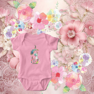 Funky Baby Mum Easter Bunny Floral Monogram Custom Bodysuit