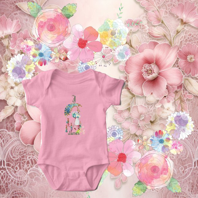 Funky Baby Mum Easter Bunny Floral Monogram Custom Bodysuit (Funky Baby Mom Easter Bunny Floral Monogram Custom Baby Bodysuit)