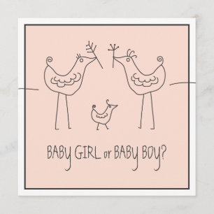 Funky Bird Couple Baby Gender Reveal Party Invitation