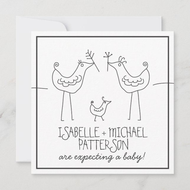 Funky Birds Modern Family Couple Baby Shower Invitation (Front)