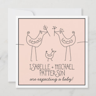 Funky Birds Modern Family Couple Baby Shower Invitation