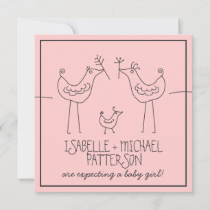 Funky Birds Modern Family Couples Baby Girl Shower Invitation