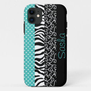 Funky Black and Blue Patterns Personalised iPhone 11 Case