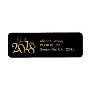 Funky Black and Gold Class of 2018 Graduation Return Address Label