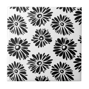 Funky Black and white floral Ceramic Tile