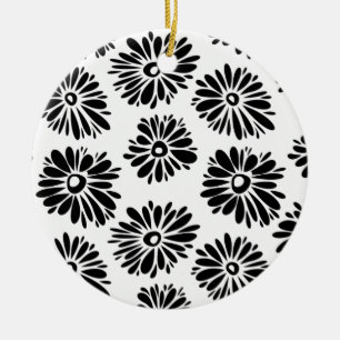 Funky Black and white floral Ceramic Tree Decoration