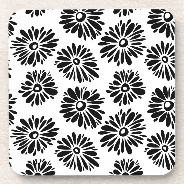 Funky Black and white floral Coaster (Front)