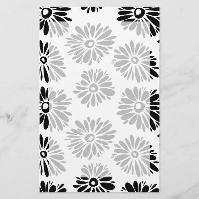 Funky Black and white floral Stationery (Front)