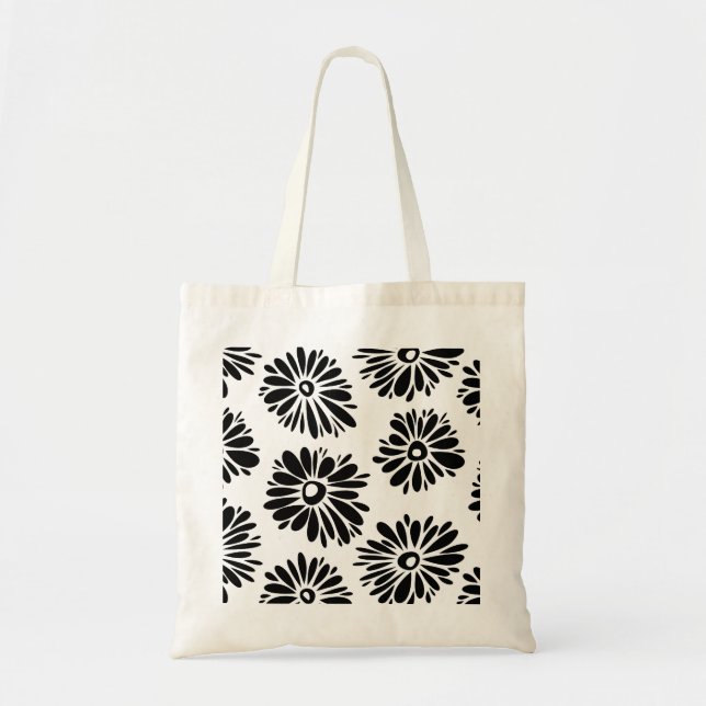 Funky Black and white floral Tote Bag (Front)