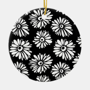 Funky Black and white flowers Ceramic Ornament