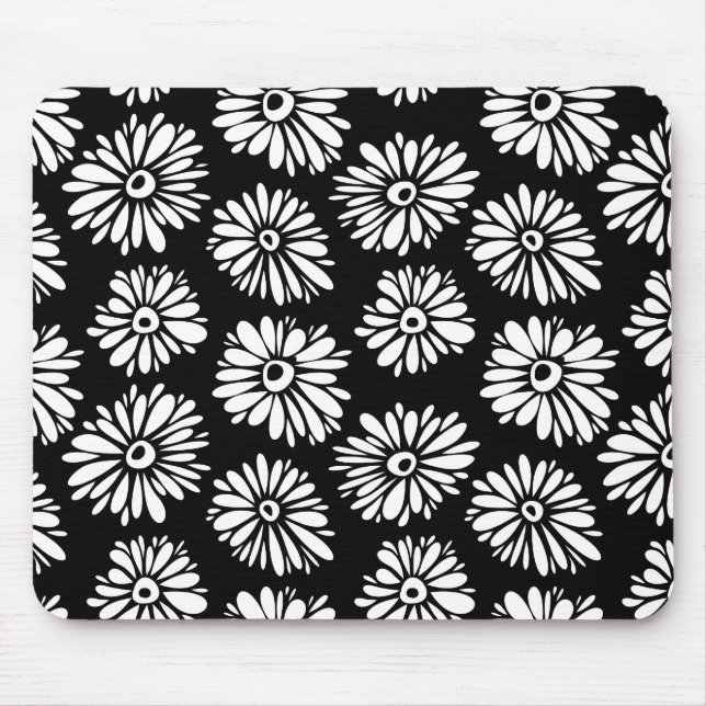 Funky Black and white flowers Mouse Pad (Front)