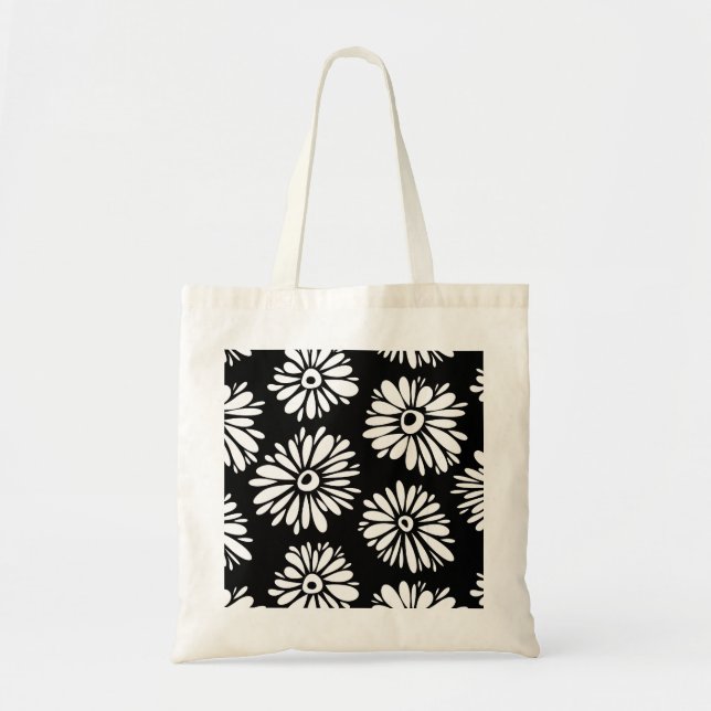 Funky Black and white flowers Tote Bag (Front)