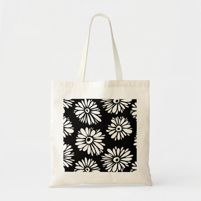 Funky Black and white flowers Tote Bag (Front)