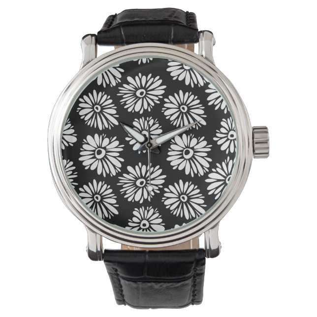 Funky Black and white flowers Watch (Front)