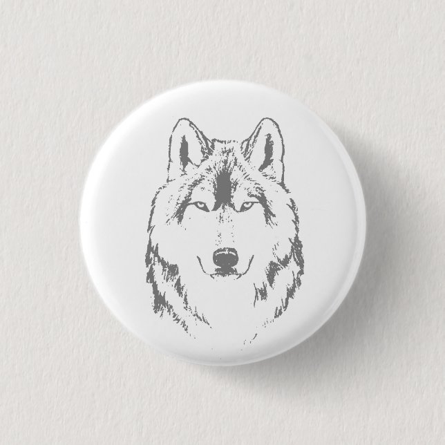 Funky Black And White Wolf Face Head Sketch 3 Cm Round Badge (Front)