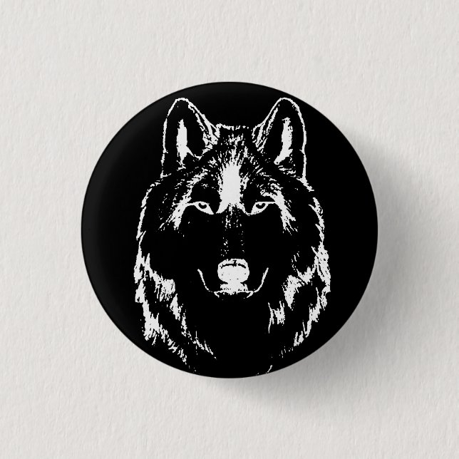 Funky Black And White Wolf Face Head Sketch 3 Cm Round Badge (Front)