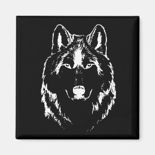 Funky Black And White Wolf Face Head Sketch Magnet