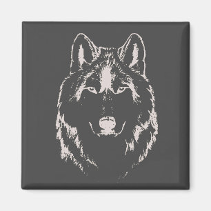 Funky Black And White Wolf Face Head Sketch Magnet