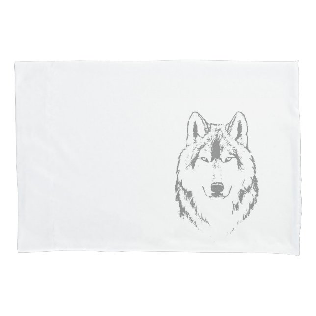 Funky Black And White Wolf Face Head Sketch Pillowcase (Front)