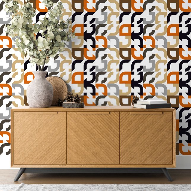 Funky Black Brown Beige Orange Retro Art Pattern Wallpaper (Creator Uploaded)