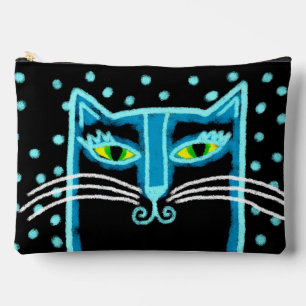Funky Black Cat Abstract Painting Accessory Pouch