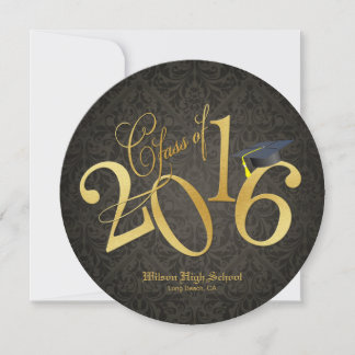 Funky Black & Gold Class of 2016 Graduation Invitation