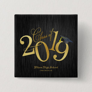 Funky Black & Gold Class of 2019 Graduation 15 Cm Square Badge