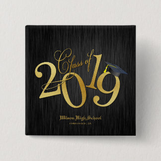 Funky Black & Gold Class of 2019 Graduation 15 Cm Square Badge