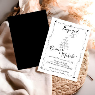 Funky Black Handwritten Champagne Tower Engagement Invitation