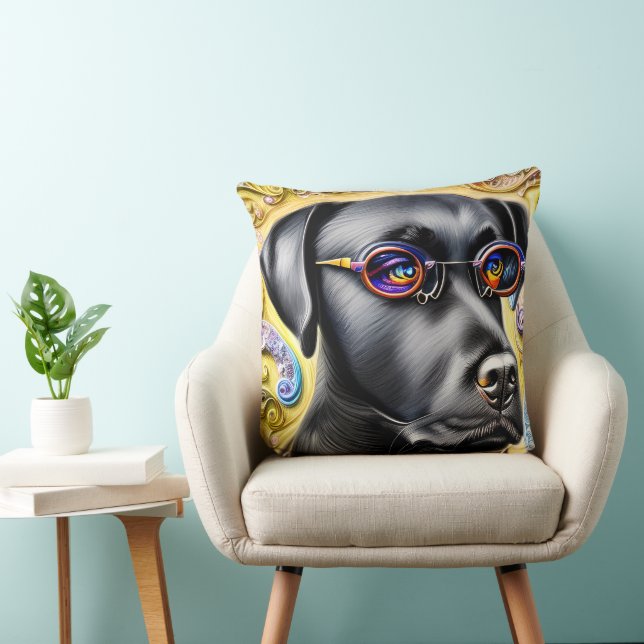 Funky Black Labrador Cushion (Chair)