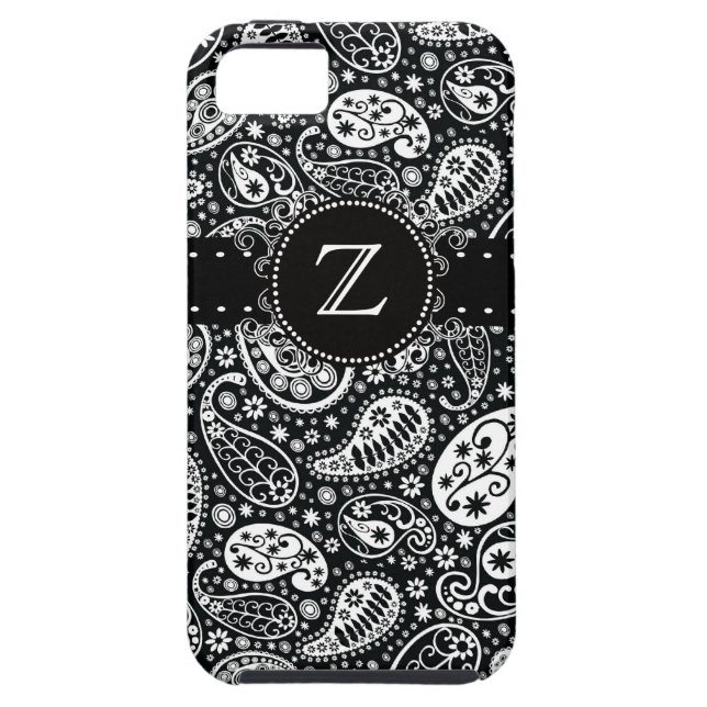 Funky Black Paisley Monogrammed Phone Case (Back)