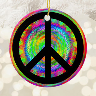 Funky Black Peace Sign Ceramic Ornament