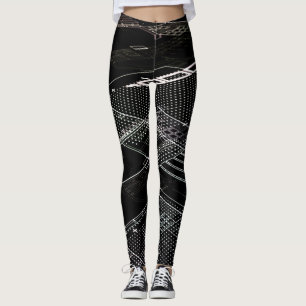 Funky Black White Electronic Circuit Board Retro  Leggings