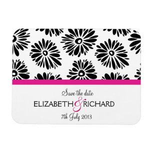 Funky black white flowers 'Save the date' Magnet