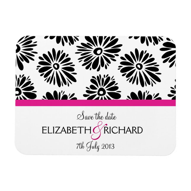 Funky black white flowers 'Save the date' Magnet (Horizontal)